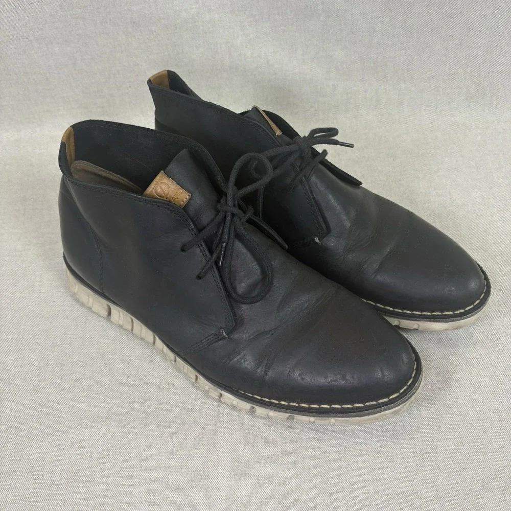 Cole Haan ZEROgrand Chukka Boots Mens 9.5 Black Leather Comfort Preppy Workwear